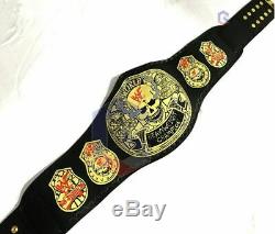 CHAMPS WWF Gold Stone Smoking Skull Wrestling Championship Belt Metal Plates