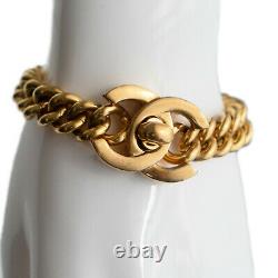 CHANEL 1995 A Fall Vintage Gold-Plated Curb Chain CC Logo Turnlock Bracelet 8.5