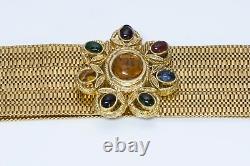 CHANEL 1996 Maison Gripoix Camellia Glass Byzantine Style Gold Plated Metal Belt