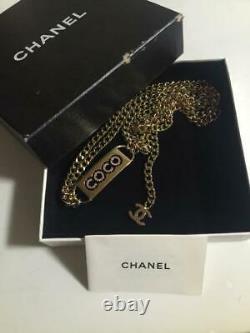 CHANEL Belt Gold Chain COCO Plate Pink Rhinestone authentic