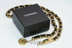 CHANEL CC Gold Plated Chain Black Leather Medallion Belt
