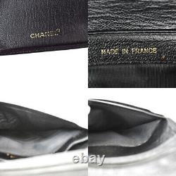 CHANEL CC Logo Bifold Wallet Purse Leather Black Gold Plated France 09BT593