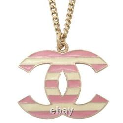 CHANEL COCO Mark Border Necklace Gold Plated pink off white A13C 40800071679