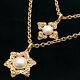 Chanel Faux Pearl Double Long Necklace Pendant Flower Vintage Gold Plated Metal