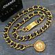 Chanel Gold Plated & Black Leather Cc Logos Vintage Chain Belt #153c Rise-on