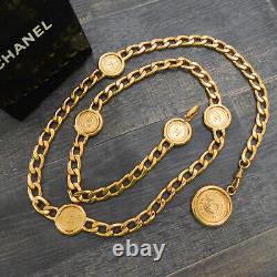 CHANEL Gold Plated CC Logos Medal Charm Vintage Chain Belt #197c Rise-on