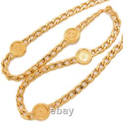 CHANEL Gold Plated CC Logos Medal Charm Vintage Chain Belt #197c Rise-on