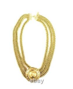 CHANEL Gold-Plated Metal Chain & Logo Medallion Necklace (mt)