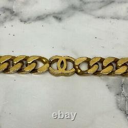 CHANEL Iconic Vintage 1979 Gold-Plated Logo CC Curb Chain Bracelet 7 Max
