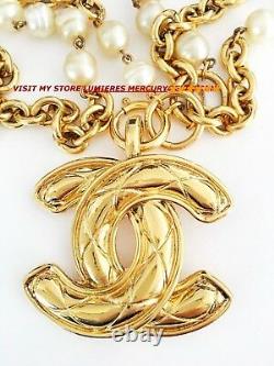 CHANEL PEARL XXL 2.5 CC PENDANT 24K Gold Plated NECKLACE AUTH RARE VINTAGE FIND