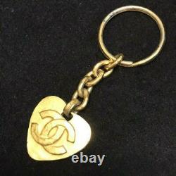 CHANEL Paris VINTAGE CC Coco Mark Heart Shape Gold Plated KEY RING Bag CHARM