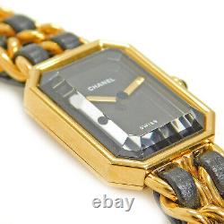 CHANEL Premiere XL Gold Plated Black Leather H0001 Ladies Watch #79 Rise-on