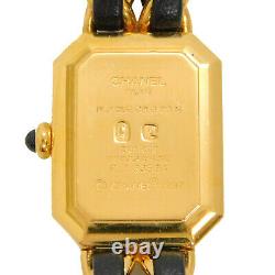 CHANEL Premiere XL Gold Plated Black Leather H0001 Ladies Watch #79 Rise-on