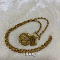 CHANEL Vintage Necklace Gold Plated Rue Cambon Plate & Medallion Pendants Auth