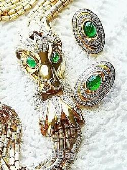 CINER I MAGNUM Emerald Gripoix Ice Crystal GP Metal Bugle Bead Torsade Earrings