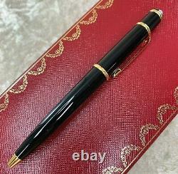 Cartier Ballpoint Pen Mini Diabolo Black Resin 18K Gold Plated Clip withBox (Mint)