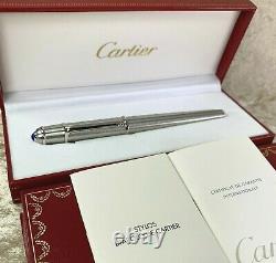 Cartier Fountain Pen Diabolo Platinum Plated 18K Gold Nib withCase&Papers (Unused)