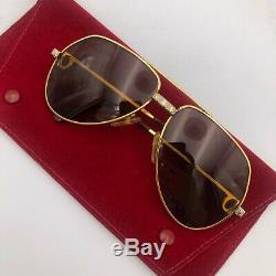 Cartier Unisex 1980s 18k Gold Plated Santo Vendome Vintage Aviator Sunglasses
