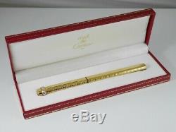 Cartier Vendome Oval Gold Plated and Bordeaux Resin Grid Ballpoint Pen with Box