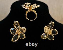 Celine Ring and Earrings Set. Crystal and Gold Plated Metal