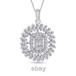 Certified 1.14Ct Baguette Natural Diamond Women's Pendant 14K White Gold Plated