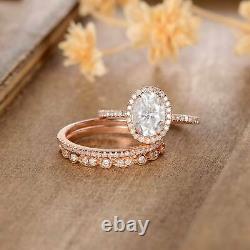 Certified Bridal Set Engagement Ring 1.25Ct Oval Moissanite 14k Rose Gold Plated