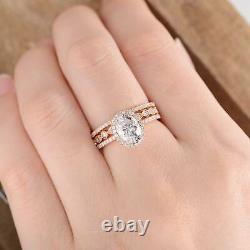 Certified Bridal Set Engagement Ring 1.25Ct Oval Moissanite 14k Rose Gold Plated