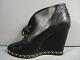 Chanel Black Leather Lace Up Gold Chain Wedge Bootie Ankle Boots 39.5/9.5 New