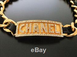 Chanel Vintage, 18k Gold-plate, Leather and Metal Rhinestone, Choker Necklace