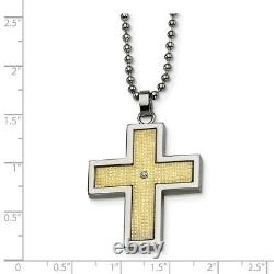 Chisel Stainless Steel 14K Gold-Plated Diamond Accent Cross Pendant 22 Necklace