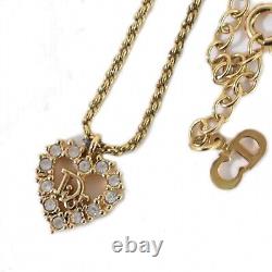 Christian Dior Logo Rhinestone Gold Plated Necklace