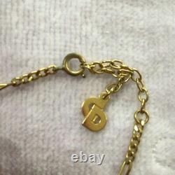 Christian Dior Square Shape Chain Pendant Necklace Rhinestone Gold Plated NO BOX