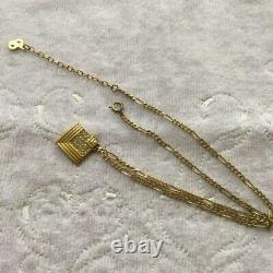 Christian Dior Square Shape Chain Pendant Necklace Rhinestone Gold Plated NO BOX