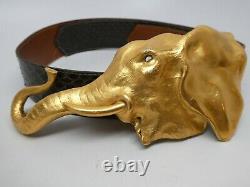 Christopher Ross 1980 Large Elephant Gold Plate Ornate Realistic Buckle & Belt