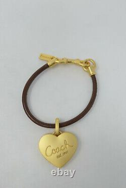 Coach Leather Removable Picture Heart Locket Bracelet Gold Plated Very Rare