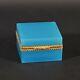 Collectable Vintage Square Opaline Box Casket Gold Plated Metal France Petrol