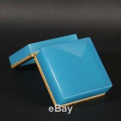 Collectable vintage square opaline box casket gold plated metal France petrol