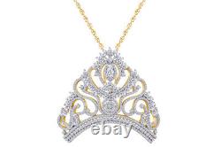 Crown Pendant Necklace Simulated Diamond 14K Yellow Gold Plated Sterling Silver