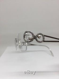 Daniel Swarovski Crystal Rimless Eyeglass Frame Pearls S220 23 KT Gold Plated GP