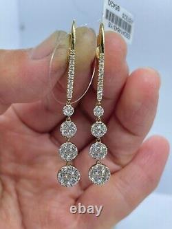 Delicate 3Ct Round Cut Real Moissanite Drop/Dangle Earrings Yellow Gold Plated
