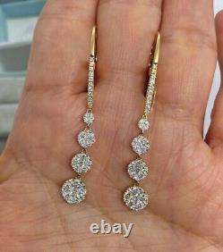 Delicate 3Ct Round Cut Real Moissanite Drop/Dangle Earrings Yellow Gold Plated