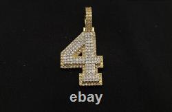 Diamond 2Ct Round Lab Created Number 4 Initial Pendent 14k Yellow Gold Plated