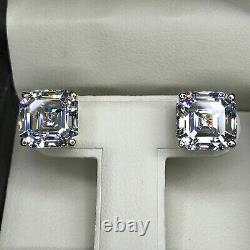 Diamond Stud Earrings 15MM Asscher Cut Lab Created 14K White Gold Plated Silver