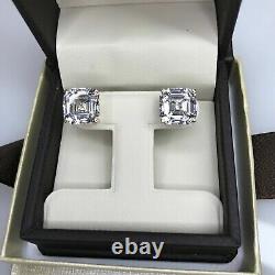 Diamond Stud Earrings 15MM Asscher Cut Lab Created 14K White Gold Plated Silver