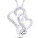 Diamond Swirl Double Heart Interlock Pendant Necklace 14k White Gold Plated 18