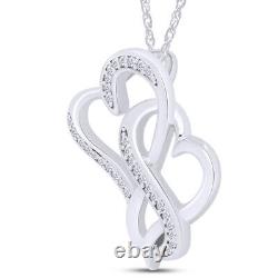 Diamond Swirl Double Heart Interlock Pendant Necklace 14K White Gold Plated 18