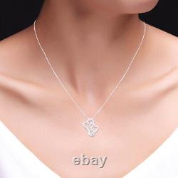 Diamond Swirl Double Heart Interlock Pendant Necklace 14K White Gold Plated 18