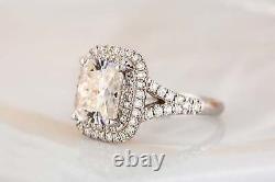 Double Halo Engagement Ring 14K White Gold Plated 3.00 Ct Radiant Cut Moissanite
