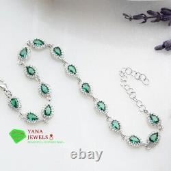 Elegant Women's Bracelet 5.0 Ct Pear Cut Simulated Emerald 14k White Gold Plated