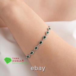 Elegant Women's Bracelet 5.0 Ct Pear Cut Simulated Emerald 14k White Gold Plated
